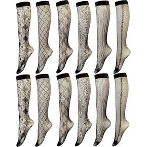 12 Pairs Halloween Hollow out Women's Fishnet Knee High Socks Fishnet Calf Socks in Kuwait