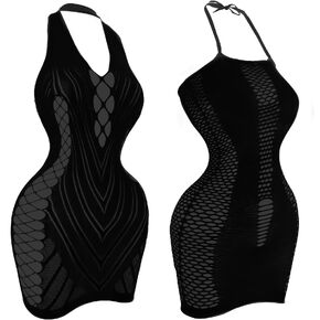 selizo 2 Pack Fishnet Dress for Women, Black Fish Net Dress, Lingerie Bodysuit Chemise Nighty Women's Mesh Lace Dress, One Size Fits All Dress for Women