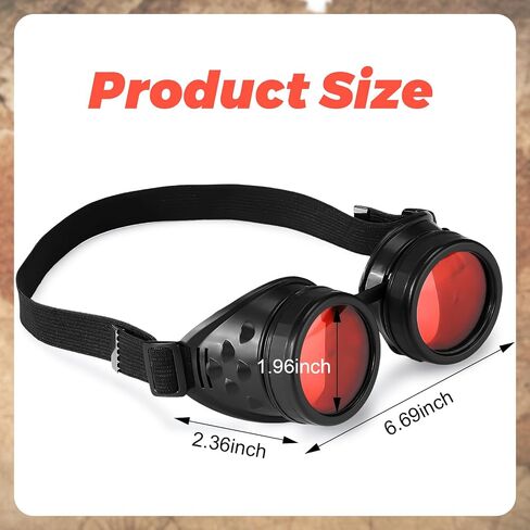 Kanayu 3 pcs Colored Lens Vintage Steampunk Goggles Glasses Welding Black With Red Rechangeable Lens for Halloween Cosplay Costumes in Saudi Arabia
