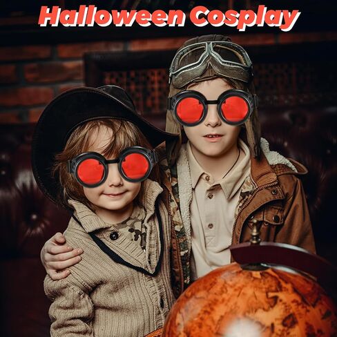 Kanayu 3 pcs Colored Lens Vintage Steampunk Goggles Glasses Welding Black With Red Rechangeable Lens for Halloween Cosplay Costumes in Saudi Arabia