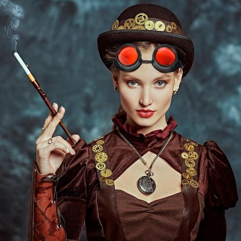 Kanayu 3 pcs Colored Lens Vintage Steampunk Goggles Glasses Welding Black With Red Rechangeable Lens for Halloween Cosplay Costumes in Saudi Arabia