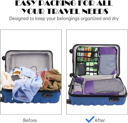 NiHome 7PCS Compression Packing Cube Set Expandable Mesh Travel Bag Luggage Organizers with Electronic Cable Cord Charger Organizer Drawstring Bag for Trip Home Storage Travel Gear Accessories (Black) in Kuwait