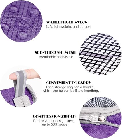 NiHome 7PCS Compression Packing Cube Set Expandable Mesh Travel Bag Luggage Organizers with Electronic Cable Cord Charger Organizer Drawstring Bag for Trip Home Storage Travel Gear Accessories (Black) in Kuwait