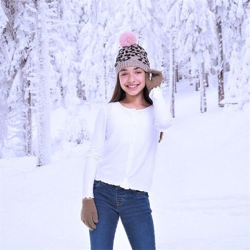 مجموعات قبعة وقفازات للفتيات من Polar Wear - إكسسوارات شتوية للطقس البارد للأطفال - مجموعات قبعات بوم بوم للأطفال - مجموعة قبعات صغيرة مكونة من قطعتين للفتيات الكبيرات in Kuwait