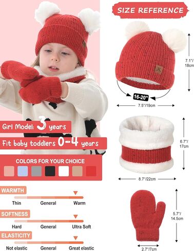 Baby Boy Hats 6-12 12-18 Months Toddler Girl Scarf And Mitten Gloves Set 1-2 2t-4t Kids Pom Beanie Winter Accessories Age 6-8 in Kuwait