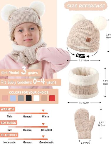 Baby Boy Hats 6-12 12-18 Months Toddler Girl Scarf And Mitten Gloves Set 1-2 2t-4t Kids Pom Beanie Winter Accessories Age 6-8 in Saudi Arabia