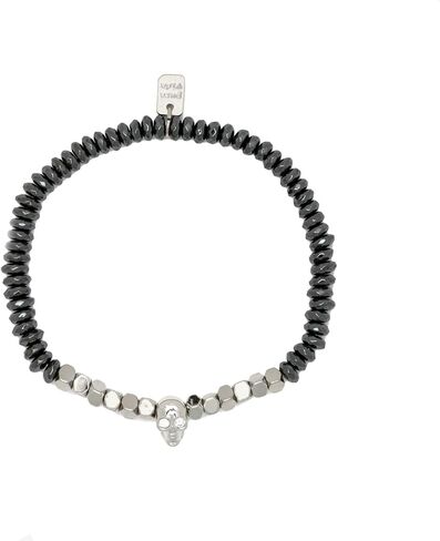 Pura Vida Bracelet Hematite Stretch Bracelet with Skull Charm - Halloween Bracelet & Party Favors for Teens or Kids - Stretch Bracelet & Adjustable Bracelets for Women - Cute Bracelets for Teen Girls in Saudi Arabia