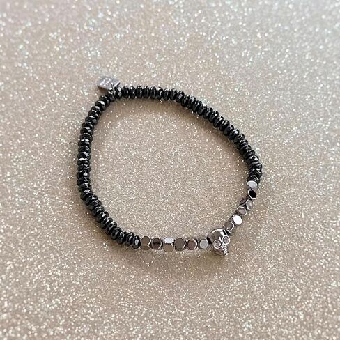 Pura Vida Bracelet Hematite Stretch Bracelet with Skull Charm - Halloween Bracelet & Party Favors for Teens or Kids - Stretch Bracelet & Adjustable Bracelets for Women - Cute Bracelets for Teen Girls in Saudi Arabia