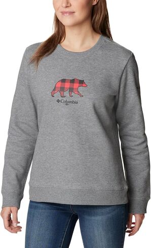 Columbia Women's Hart Mountain II Graphic Crew, Light Grey Heather/Bearly Plaid, XX-Large in Saudi Arabia