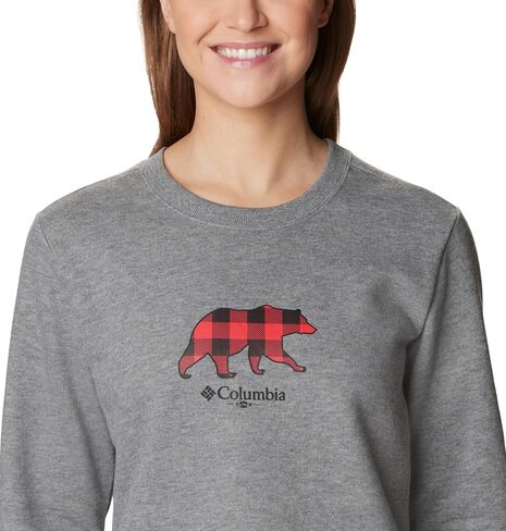 Columbia Women's Hart Mountain II Graphic Crew, Light Grey Heather/Bearly Plaid, XX-Large in Saudi Arabia