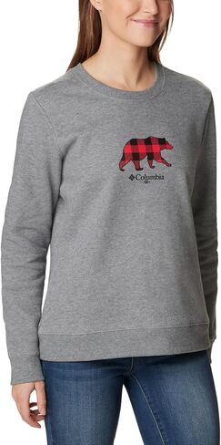 Columbia Women's Hart Mountain II Graphic Crew, Light Grey Heather/Bearly Plaid, XX-Large in Saudi Arabia