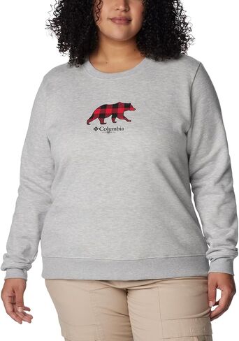 Columbia Women's Hart Mountain II Graphic Crew, Light Grey Heather/Bearly Plaid, XX-Large in Saudi Arabia