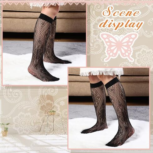 12 Pairs Halloween Hollow out Women's Fishnet Knee High Socks Fishnet Calf Socks in Kuwait