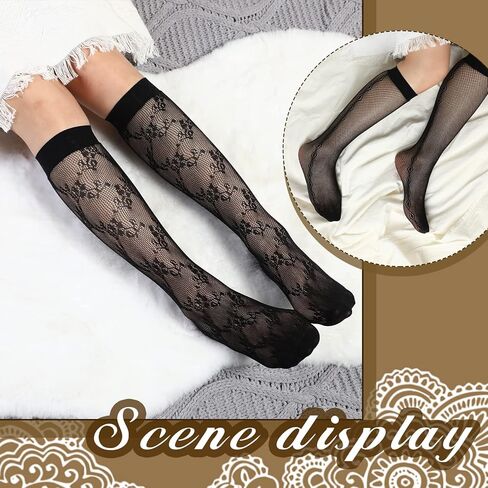 12 Pairs Halloween Hollow out Women's Fishnet Knee High Socks Fishnet Calf Socks in Kuwait