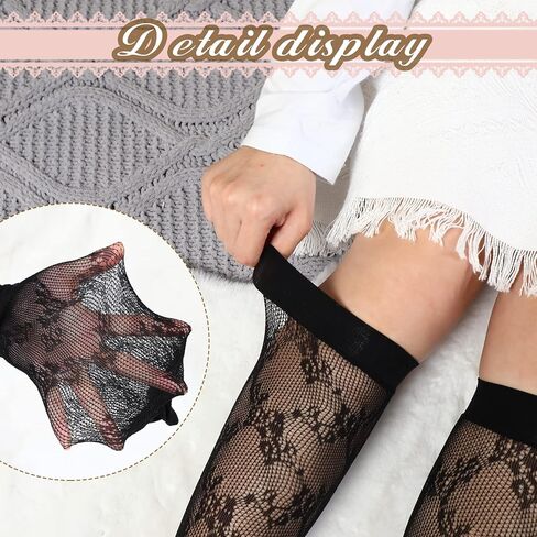 12 Pairs Halloween Hollow out Women's Fishnet Knee High Socks Fishnet Calf Socks in Kuwait