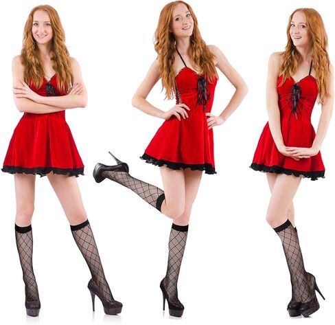 12 Pairs Halloween Hollow out Women's Fishnet Knee High Socks Fishnet Calf Socks in Kuwait