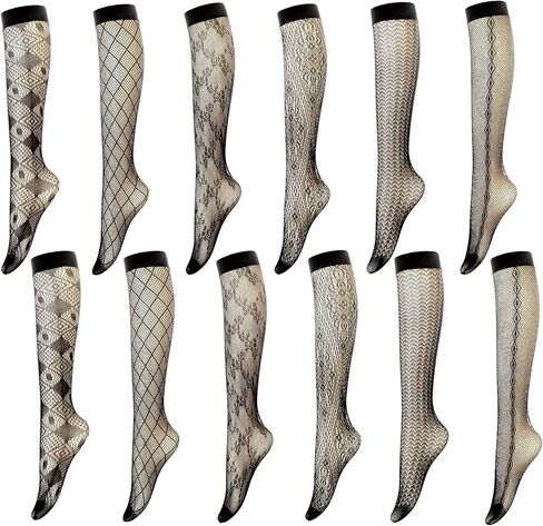 12 Pairs Halloween Hollow out Women's Fishnet Knee High Socks Fishnet Calf Socks in Kuwait