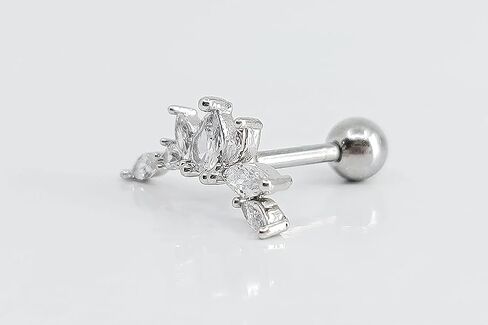 B:PSoem Cartilage Piercing Fashion Jewelry Earrings Elegant Crown Leaf Top design is 14.5mm long 16G thicknes bar with 6mm length ball back clousure in Saudi Arabia