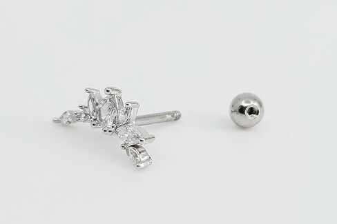 B:PSoem Cartilage Piercing Fashion Jewelry Earrings Elegant Crown Leaf Top design is 14.5mm long 16G thicknes bar with 6mm length ball back clousure in Saudi Arabia