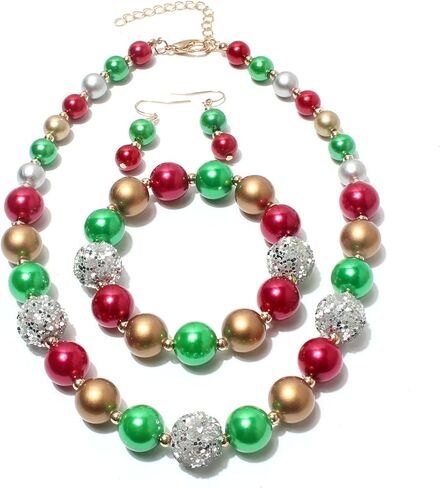 مجموعة قلادة مريلة مكتنزة لطيفة من MEQNOIG قلادة خرز عصرية لعيد الميلاد المجيد للنساء والفتيات in Kuwait