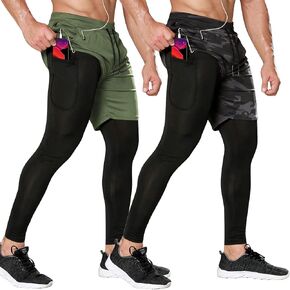 Odoland 2 Pack Mens Compression Running Pants, 2 in 1 Quick Dry Athletic Workout Sweatpants Shorts Gym Leggings with Pocket in Kuwait