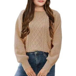 XIYIWEILUNS Girl's Sweater Cable Knit Long Sleeves Crew Neck Soft Casual Pullover Sweaters