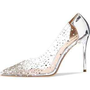 حذاء Naiyee نسائي بكعب عالٍ ستيليتو، حذاء من مادة PVC بأحجار الراين الكريستالية 100 مم وكعب شفاف مغلق عند الأصابع ومقدمة مدببة سهل الارتداء وحفلات الزفاف in Kuwait