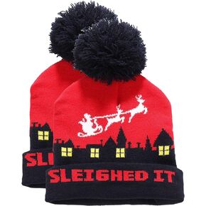 SSLR-Youth-Big-Kids-Christmas-Beanie-Hat-Pompom Knitted Cap Holiday Cuffed Ugly Funny in Kuwait