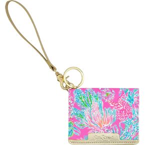 Lilly Pulitzer Snap ID Card Case, Cute Blue Keychain Wallet, Slim Credit Card Holder with Wristlet Strap, Golden Hour