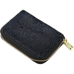 RFID Rhinestone Credit Card Holder Multilayer Zipper Case Bling Crystal Slim Small Wallet for Women