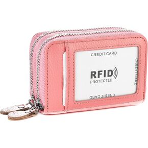 Women's Genuine Leather RFID Credit Card Holder Organizer Case Small Double-zip Security Compact Wallet