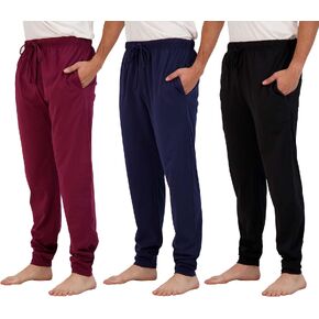 Real Essentials 3 Pack: Men's Cotton Jersey Soft Jogger Sleep Lounge Pajama Drawstring & Pockets (Available in Big & Tall)