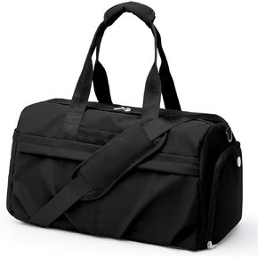 Gym Bag for Women Men with Shoe Compartment, Sport Duffel Bag, Waterproof Travel Weekender Overnight Carry on Bag for Yoga with Trolley Sleeve, Black