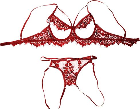 Veronica's Secret Sexy Lingerie for Women Spaghetti Strap Open Cup Bra with a Crotchless G String Thong in Kuwait