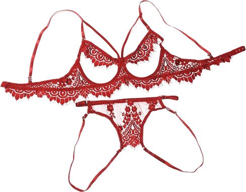 Veronica's Secret Sexy Lingerie for Women Spaghetti Strap Open Cup Bra with a Crotchless G String Thong in Kuwait