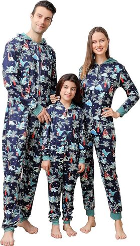 ANGELGGH Matching Christmas Onesie Pajamas for Family, Hooded One Piece Vacation PJs, Cute Printed Holiday Loungewear in Kuwait