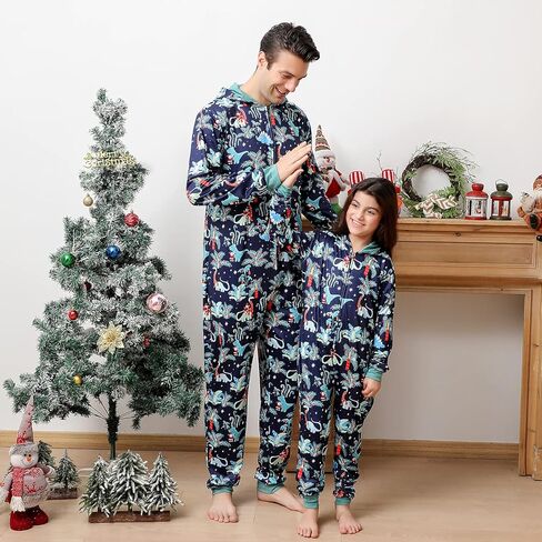 ANGELGGH Matching Christmas Onesie Pajamas for Family, Hooded One Piece Vacation PJs, Cute Printed Holiday Loungewear in Kuwait