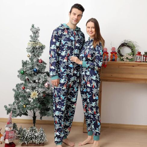 ANGELGGH Matching Christmas Onesie Pajamas for Family, Hooded One Piece Vacation PJs, Cute Printed Holiday Loungewear in Kuwait