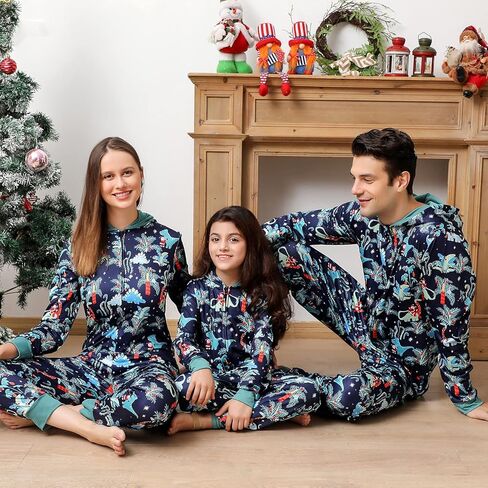 ANGELGGH Matching Christmas Onesie Pajamas for Family, Hooded One Piece Vacation PJs, Cute Printed Holiday Loungewear in Kuwait