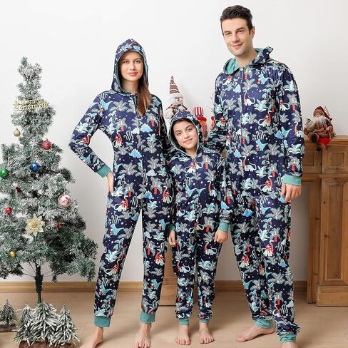 ANGELGGH Matching Christmas Onesie Pajamas for Family, Hooded One Piece Vacation PJs, Cute Printed Holiday Loungewear in Kuwait