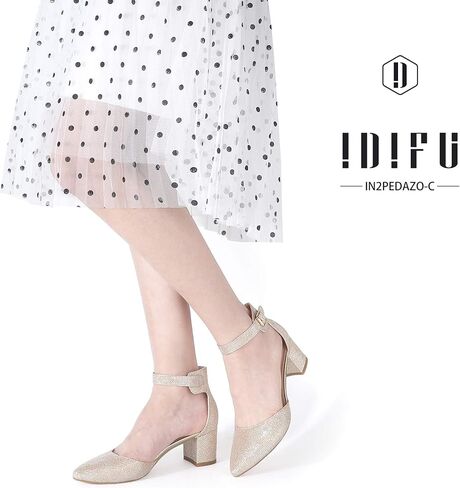 IDIFU Women's IN2 Dress Shoes Low Block Heels | Comfortable Chunky Closed Toe Heel Dressy Ankle Strap Wedding Pumps in Saudi Arabia