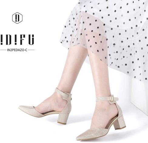 IDIFU Women's IN2 Dress Shoes Low Block Heels | Comfortable Chunky Closed Toe Heel Dressy Ankle Strap Wedding Pumps in Saudi Arabia