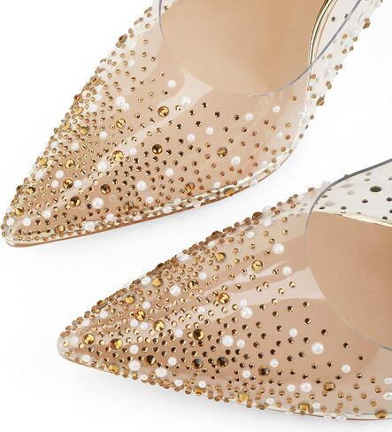 حذاء Naiyee نسائي بكعب عالٍ ستيليتو، حذاء من مادة PVC بأحجار الراين الكريستالية 100 مم وكعب شفاف مغلق عند الأصابع ومقدمة مدببة سهل الارتداء وحفلات الزفاف in Kuwait