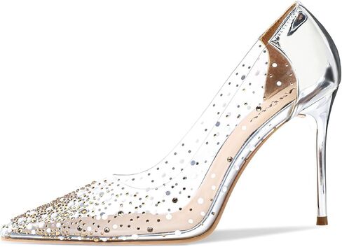 حذاء Naiyee نسائي بكعب عالٍ ستيليتو، حذاء من مادة PVC بأحجار الراين الكريستالية 100 مم وكعب شفاف مغلق عند الأصابع ومقدمة مدببة سهل الارتداء وحفلات الزفاف in Kuwait