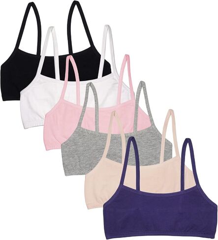 Fruit of the Loom Girls' Spaghetti Strap Sports Bra, Multi Leo/Eyeshadow/Grey Heather/White/Marble Swirl/Black Hue, 28 in Saudi Arabia