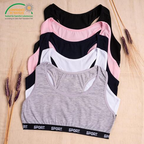 LOREZA ® 5 Girls Cotton Bras Training Cross Back Sports Bra 10-15 Years in Saudi Arabia
