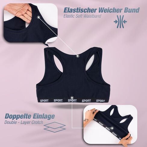 LOREZA ® 5 Girls Cotton Bras Training Cross Back Sports Bra 10-15 Years in Saudi Arabia