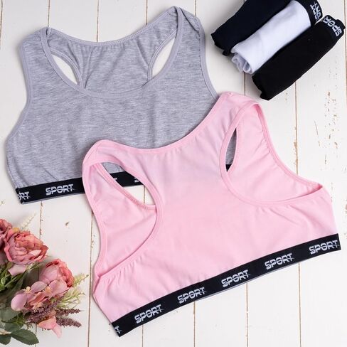 LOREZA ® 5 Girls Cotton Bras Training Cross Back Sports Bra 10-15 Years in Saudi Arabia