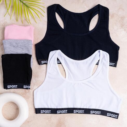 LOREZA ® 5 Girls Cotton Bras Training Cross Back Sports Bra 10-15 Years in Saudi Arabia