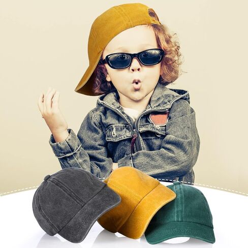 Kids Washed Cotton Baseball Cap Plain Low Profile Denim Toddler Baseball Hat for Boys Girls Summer Beach Sun Protection in Saudi Arabia